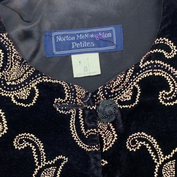 80's black velvet and gold blazer by NORTON McNAUGHTON Petites - Picture 4 of 12